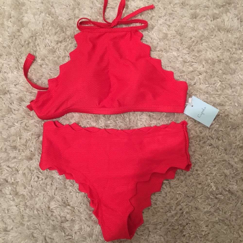 NWT- CUPSHE Small Red High Waisted Bikini